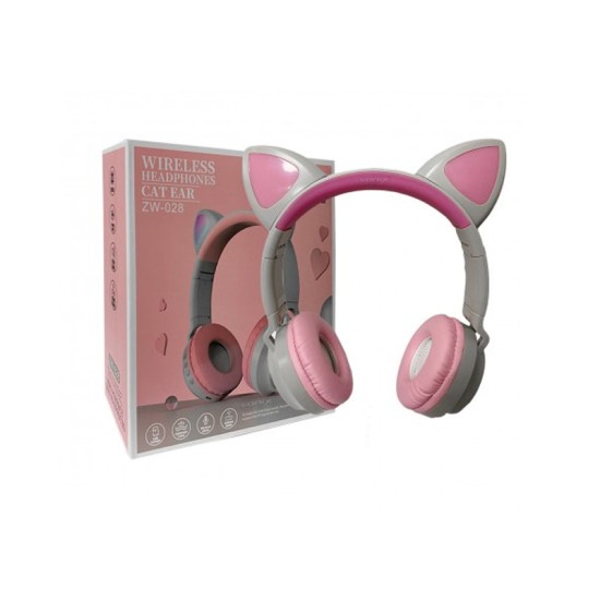 AURICULAR BLUETOOTH INALÁMBRICO CAT EAR ZW-028 BRANCO Y ROSA